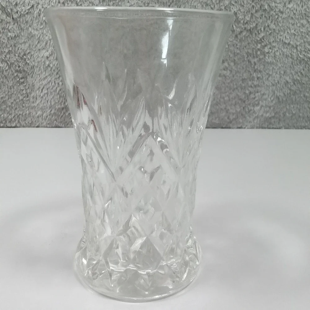 Vintage Clear‎ Pressed Glass Bud Vase Diamond Cut Pattern Flared Rim 5.5 Inch